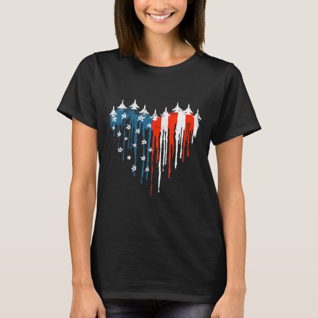 Flugzeuge Herz rot-blaue Flagge 4. T-Shirt (Vorderseite)