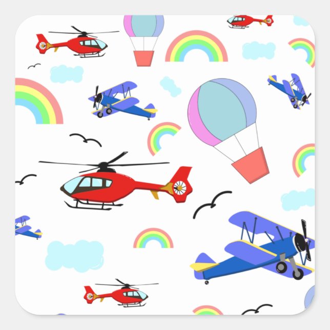 Flugzeuge, Hubschrauber und Ballons Quadratischer Aufkleber (Vorderseite)