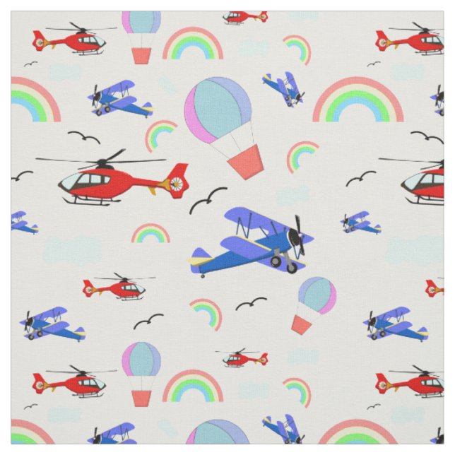 Flugzeuge, Hubschrauber und Balloons Stoff (Muster)