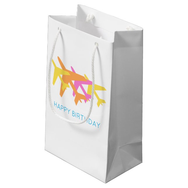 Flugzeuge Orange Yellow Pink Reise Glücklich Gebur Kleine Geschenktüte (Rückseite Schrägansicht)