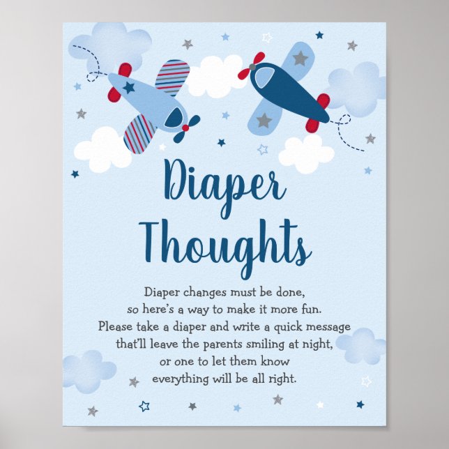 Flugzeuge Stars Wolken Kinderdusche Windeln Gedank Poster (Vorne)