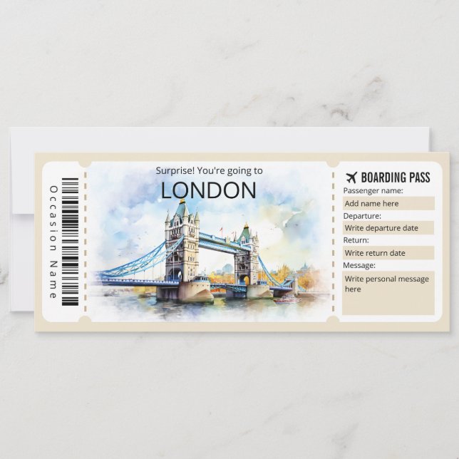 Flugzeuge Ticket bearbeiten, London Trip Einladung (Vorderseite)
