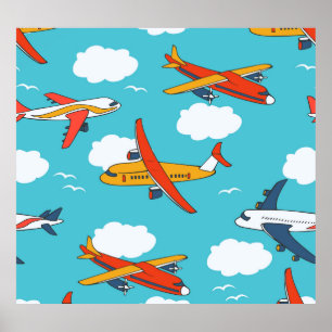 Flugzeuge und Wolken, nahtlose Kinderhütte Poster