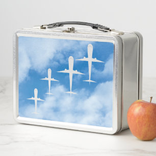 Flugzeuge unter weißen Wolken, blauem Himmel Metall Brotdose