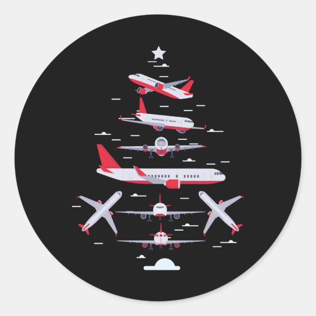 Flugzeuge Weihnachtsbaum Pilot Frohe Weihnachten W Runder Aufkleber (Vorderseite)