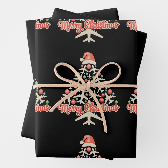 Flugzeuge Weihnachtsbaum Pilot Xmas Urlaubsfamilie Geschenkpapier Set (Beispiel)
