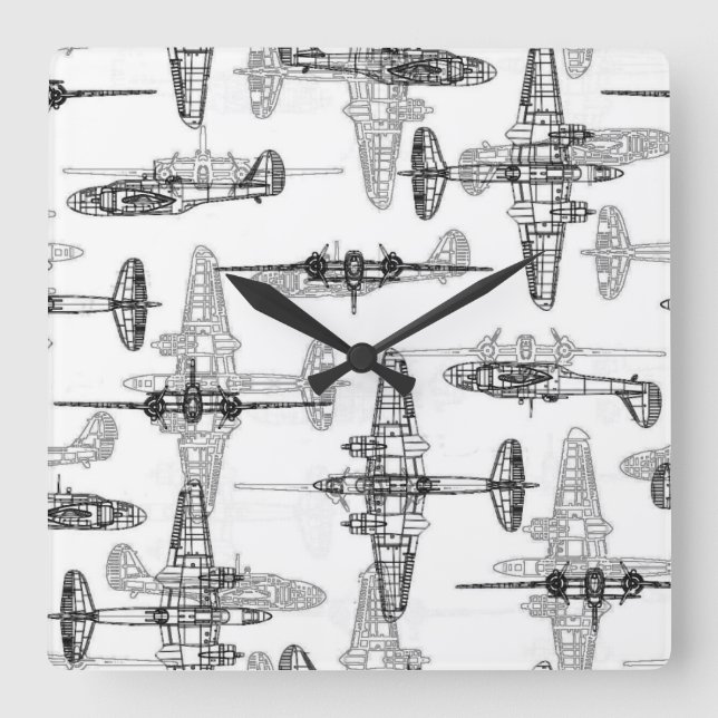 Flugzeugkonzept 1 Wandleuchte Quadratische Wanduhr (Vorderseite)