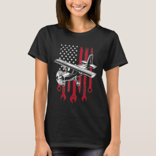 Flugzeugmechaniker Amerikanische Flagge Flugzeug V T-Shirt