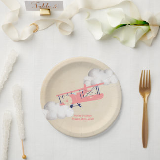 Flugzeugpapiertafel, Vintage Airplane Babydusche Pappteller