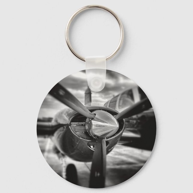 Flugzeugpropeller Schwarz und Weiß Schlüsselanhänger (Vorderseite)