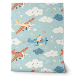 Flugzeugsteine und Cloud Pattern Baby Kinderzimmer Tapete