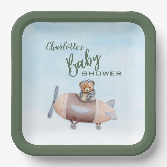 Flugzeugträger-Babyduschplatte Pappteller (Vorderseite)