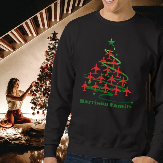 Flugzeugweihnachtsbaum und Familienname, Minimalis Sweatshirt (Von Creator hochgeladen)