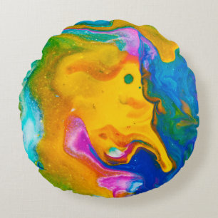 Fluid Art. Abstrakter farbiger Hintergrund, Tapete Rundes Kissen