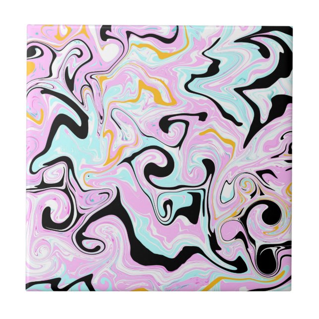 Fluid Art Cotton Candy Pink, Aquamarin, Schwarz un Fliese (Vorderseite)