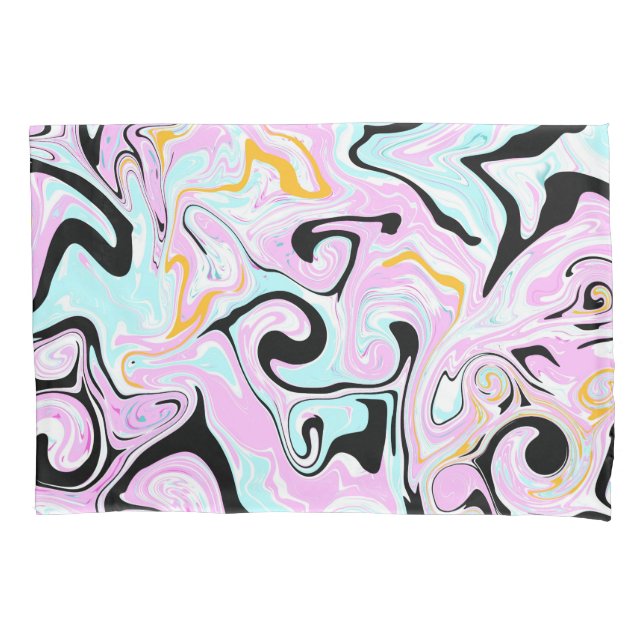 Fluid Art Cotton Candy Pink, Aquamarin, Schwarz un Kissenbezug (Vorderseite)