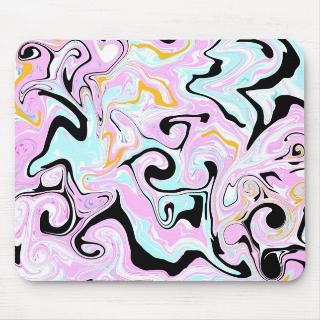 Fluid Art Cotton Candy Pink, Aquamarin, Schwarz un Mousepad (Vorne)
