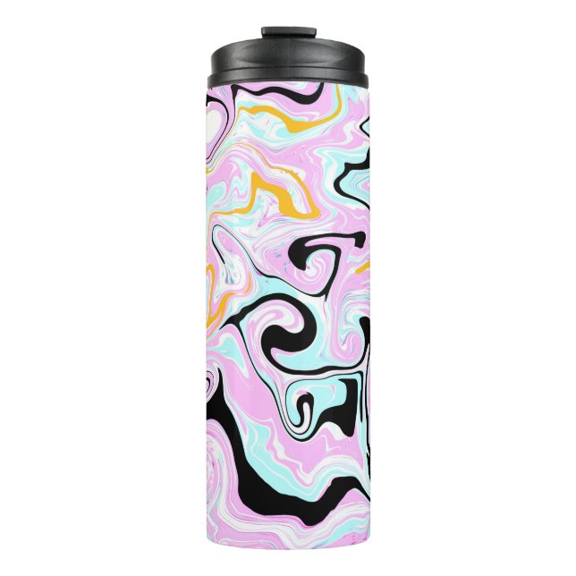 Fluid Art Cotton Candy Pink, Aquamarin, Schwarz un Thermosbecher (Vorderseite)