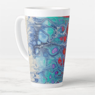 Fluid Art Large Latte Tasse in Red Blue und White