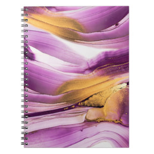 Fluid Art, lila goldmarmorierte Textur. Notizblock