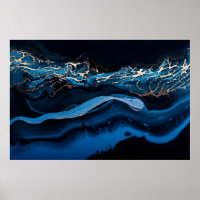 Fluid Art. Liquid Metallic Gold in abstrakt blau w