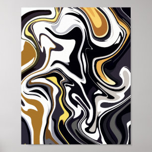 Fluid Art mit Gold, Schwarz und Weiß-Wirbel Poster