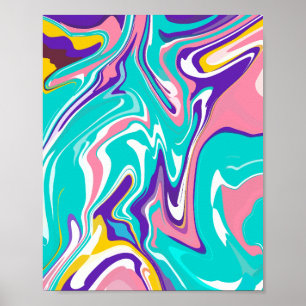 Fluid Art mit rosa, türkisfarbenen und gelben Wirb Poster