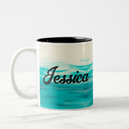 Fluid Art Turquoise Wavy Wasserfarbe Individuelle  Zweifarbige Tasse
