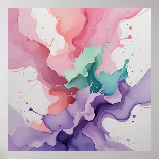 Fluid Harmony - Abstrakte Wasserfarbe in Aquamarin Poster (Vorne)
