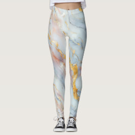 Fluid Marble Pattern with Peach, Gray and Gold   Leggings