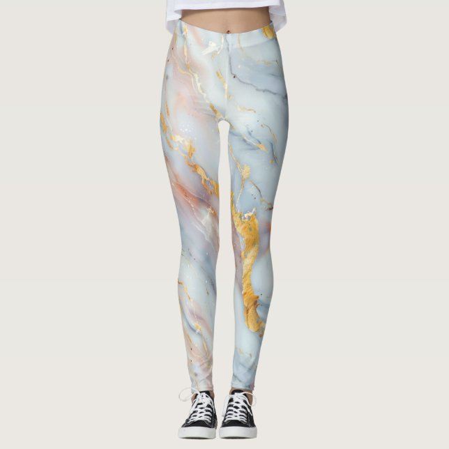 Fluid Marble Pattern with Peach, Gray and Gold   Leggings (Vorderseite)