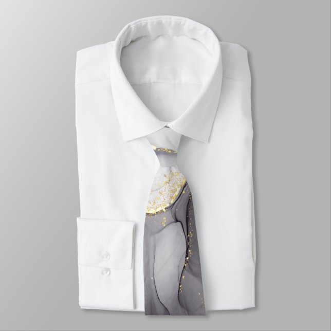 Fluid Swirl Marble Golden Black Neck Tie Krawatte (Gebunden)