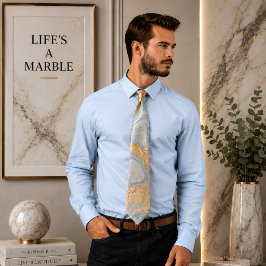 Fluid Swirl Marble Golden Blue Neck Tie Krawatte