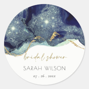 Fluide abstrakte Tinte Gold Navy Glitter Brautpart Runder Aufkleber