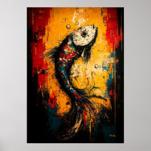 Fluide Motion Zeitgenössischer Expressionist Fish Poster