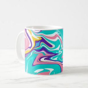 Fluidkunst mit rosa, türkisen und gelben Wirbeln Kaffeetasse