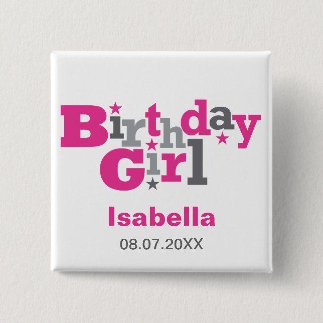 Fluktuierender Typ Birthday Girl Button (Vorderseite)