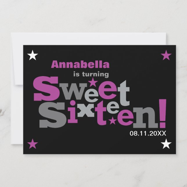 Fluktuierender Typ Sweet 16 Party Einladung (Vorderseite)