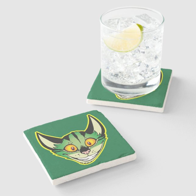 Fluorescent Cartoon Cat Stone Untersetzer (Seitenansicht)