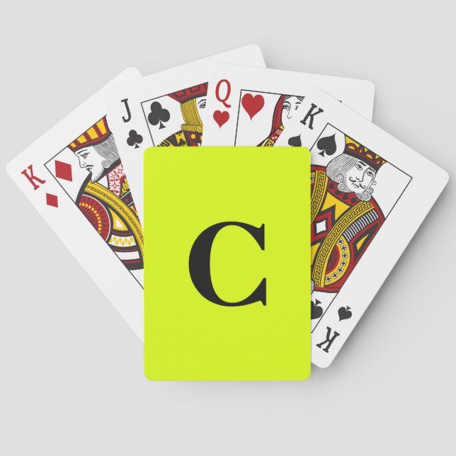 Fluorescent Chartreuse Yellow Neon Monogram Name Spielkarten (Rückseite)