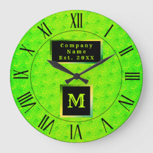 Fluorescent Neon Elegant Mit Monogramm Große Wanduhr