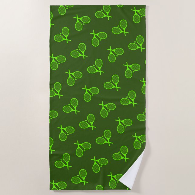 Fluorescent Neon Green Tennis Rackets Retro Strandtuch (Vorderseite)