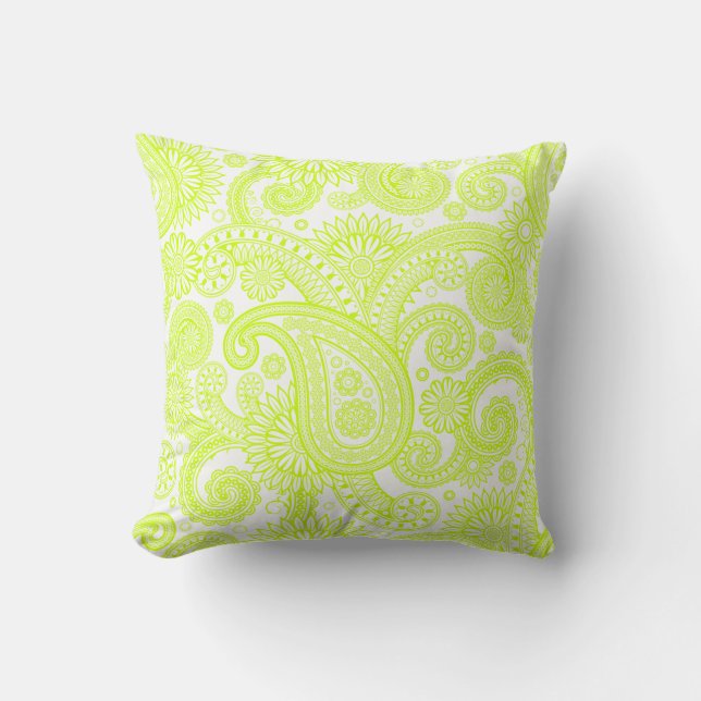 Fluorescent Yellow Paisley Floral Swirl Kissen (Vorderseite)