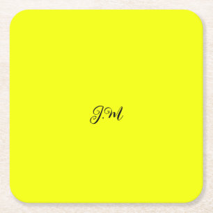 Fluoreszenz Neon gelbe Vollfarbeninitialen Name Rechteckiger Pappuntersetzer