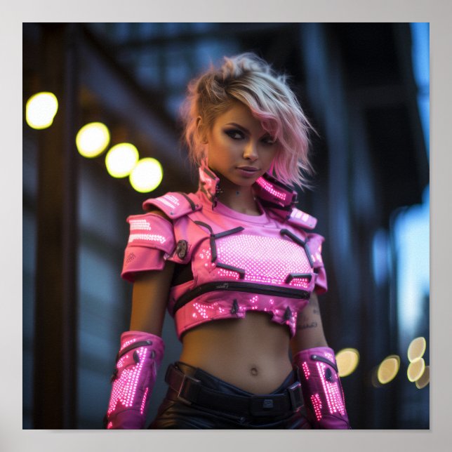 Fluoreszenz-Pink-Cyberpunk-Outfit-Poster - V Poster (Vorne)