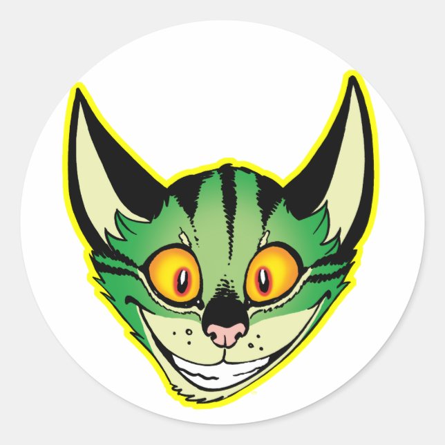 Fluoreszenzkatzenaufkleber für Cartoon Runder Aufkleber (Vorderseite)