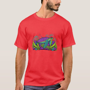 Fluoreszierende Meeresschildkröte Neon Korallen Tr T-Shirt