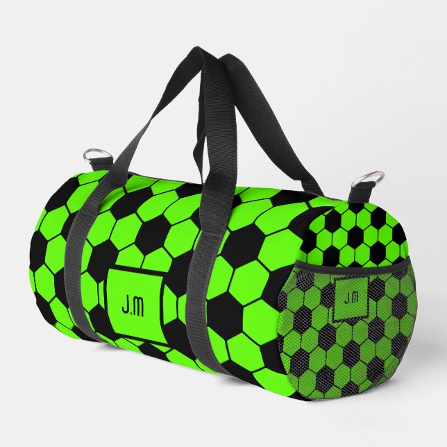 Fluoreszierende Neon-Green-Fußball-Fanspieler-Init Duffle Bag (Rechte Ecke)