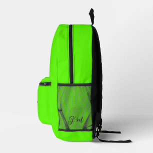 Fluoreszierende Neon grüne Vollfarbeninitialen Nam Bedruckter Rucksack