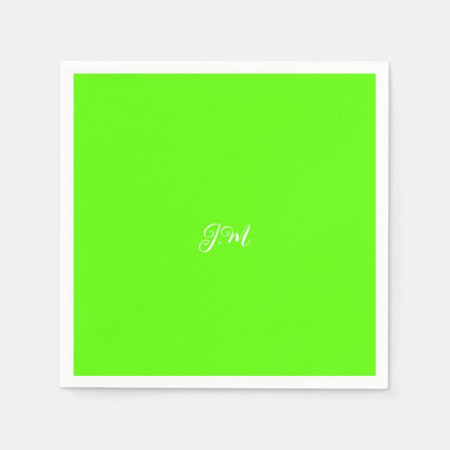 Fluoreszierende Neon grüne Vollfarbeninitialen Nam Serviette (Vorderseite)